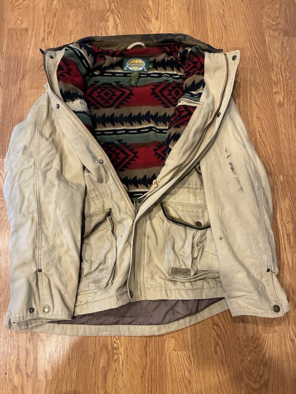Southwestern Canvas Chore Coat Blanket Lined Jacket Cotton Thrashed XL Tall